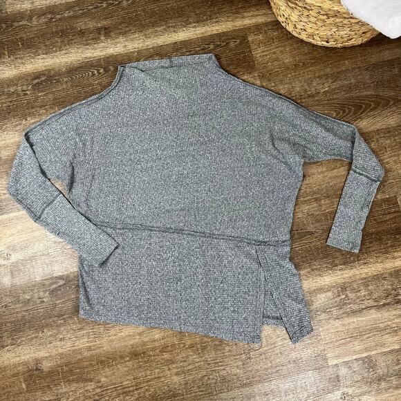 We The Free Tops - We The Free Womens Gray Boat Neck Oversized Sweater Ribbed Long Sleeve Split XS
